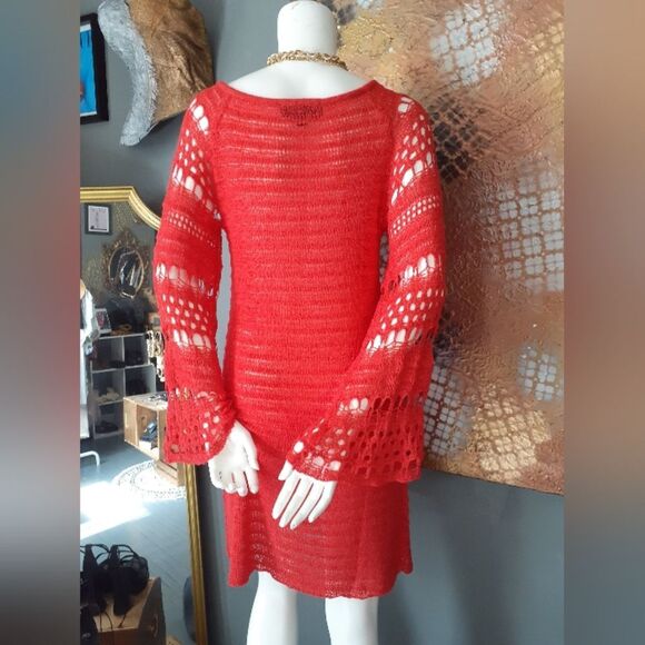 Zara Nwot Crochet Bright Red Knit Dress - Picture 3 of 15